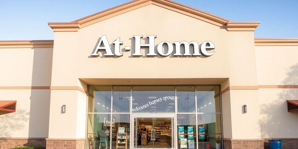 Exterior view of a bright At Home store.