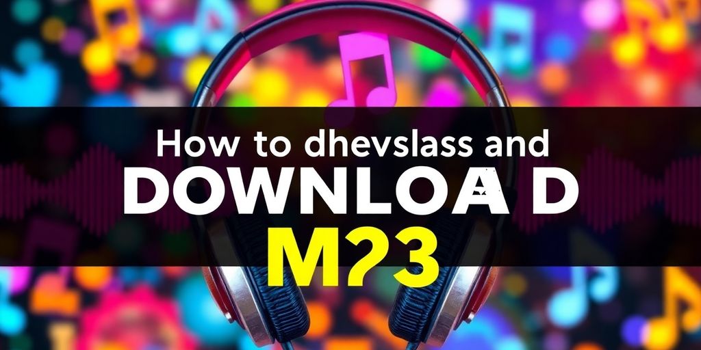 Headphones and music notes with colorful sound waves.