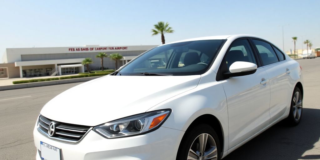 Voiture de location garée à l'aéroport de Fès.