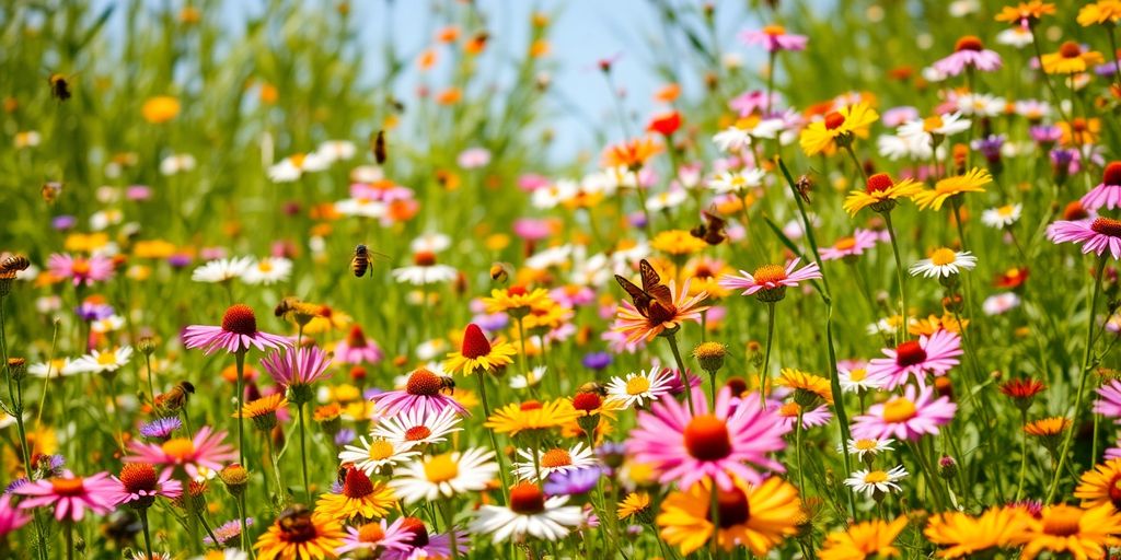 Wilde Blumenwiese voller summender und brummender Insekten.