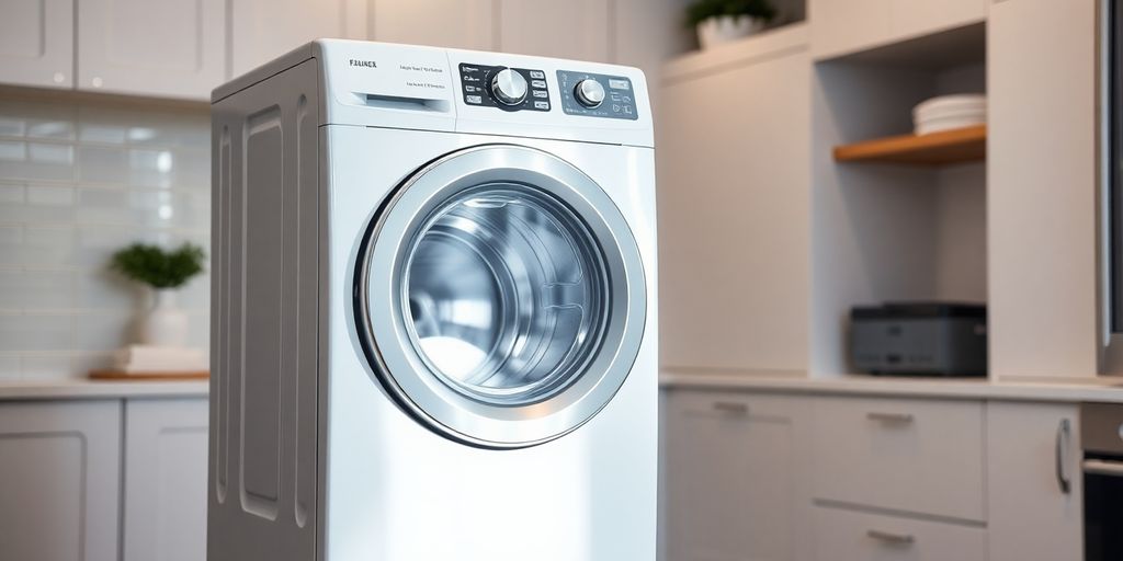 Moderne Waschmaschine in einer hellen Küche