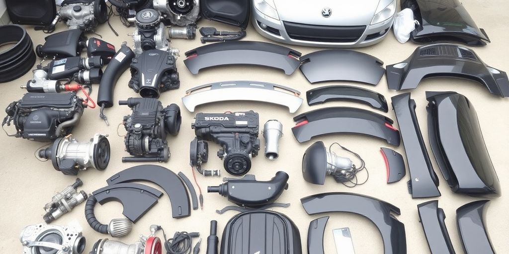 Used Skoda Fabia parts arranged neatly.