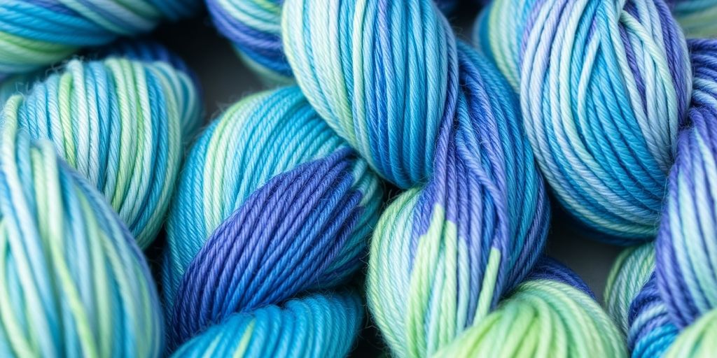 Yarn skeins with vibrant color pools.