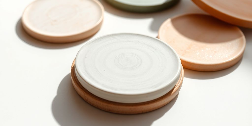 Soucoupes en faïence assorties sur une table élégante.