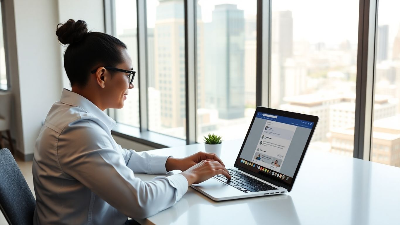Especialista revisando campañas de Facebook Ads en oficina canadiense