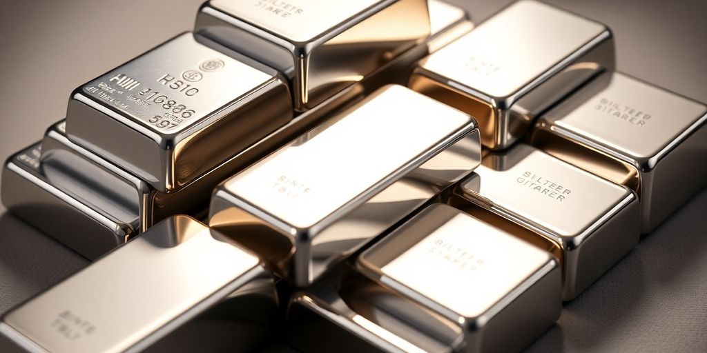 Lingots d'argent brillants empilés