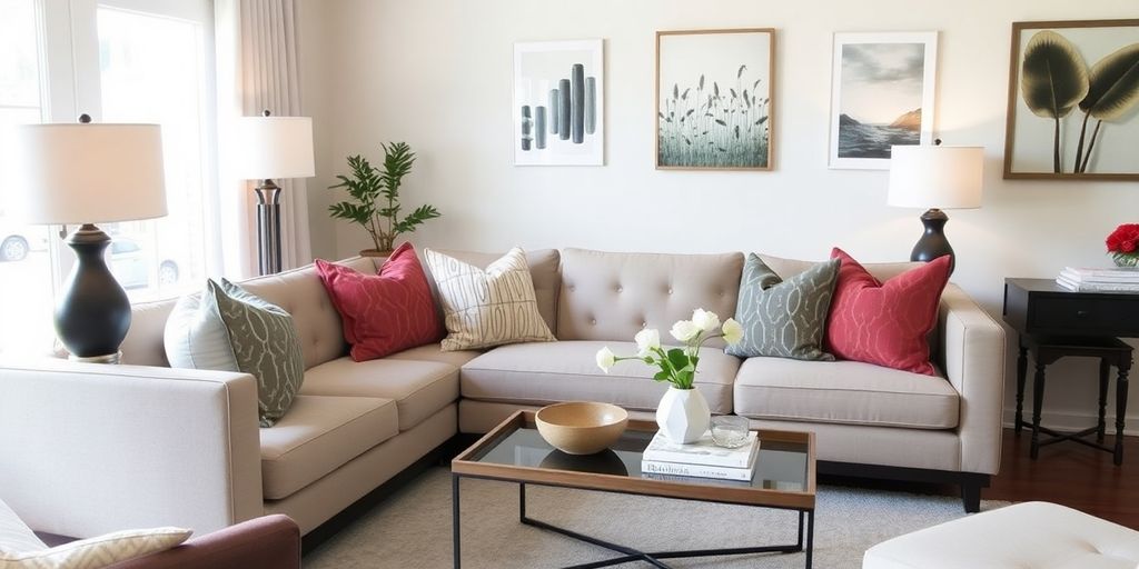 Stylish living room with a Crate and Barrel couch.