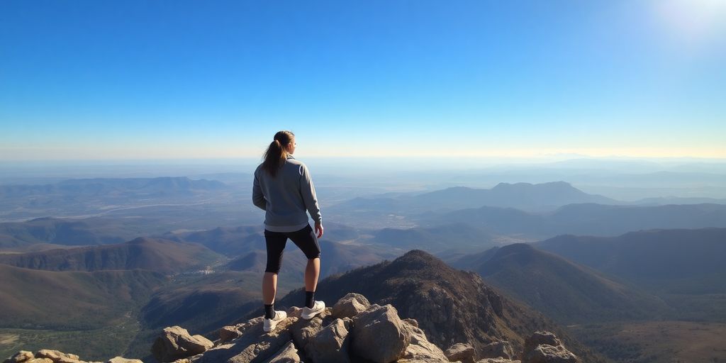 Person gazing at a distant, vibrant landscape.