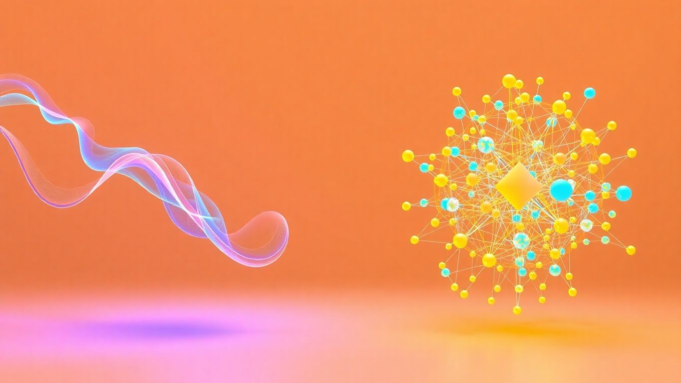 Two distinct blockchain networks in a 3D illustration.