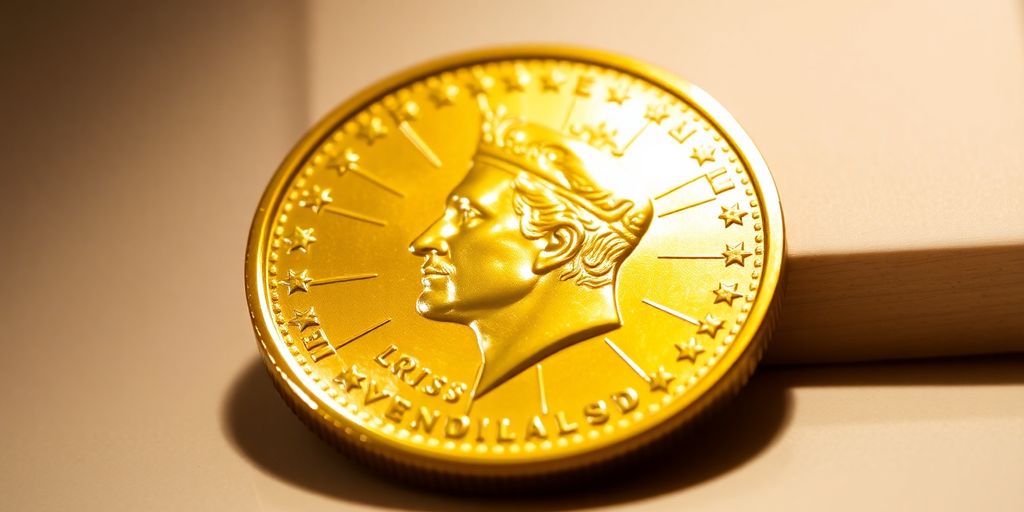 Un Louis d'or doré scintillant sur un fond neutre.