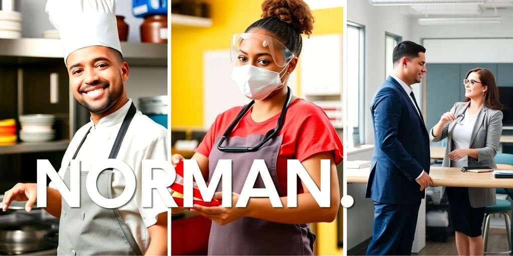Diverse people working in various Norman, OK jobs.