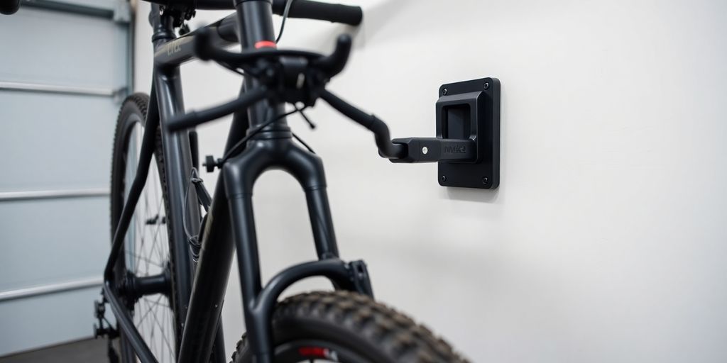 Bicycle secured to wall rack.