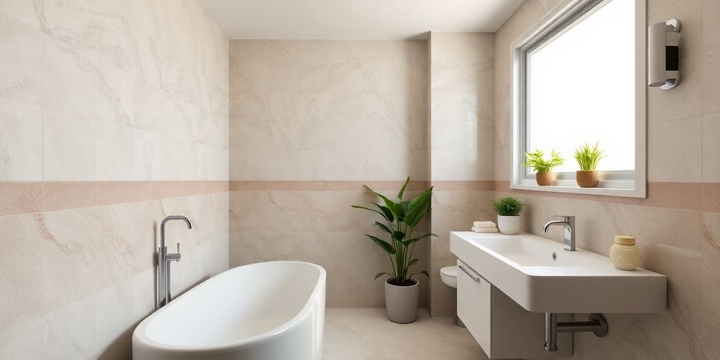 Modern restored bathroom with elegant fixtures and natural light.