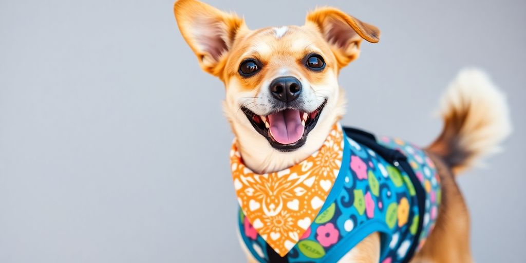 Cute dog wearing a stylish shirt and bandana.