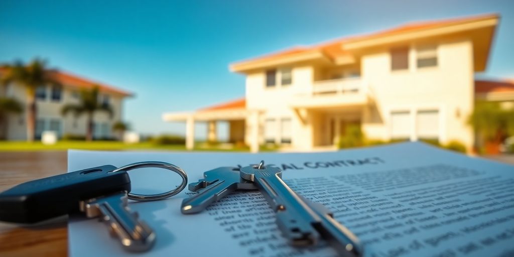 Keys on contract, house in background