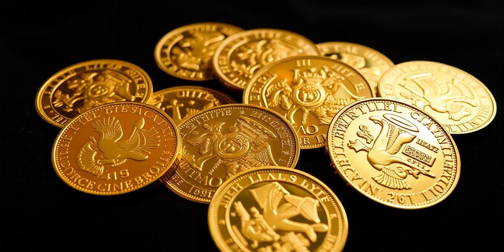 Pièces d'or commémoratives sur un tissu velours