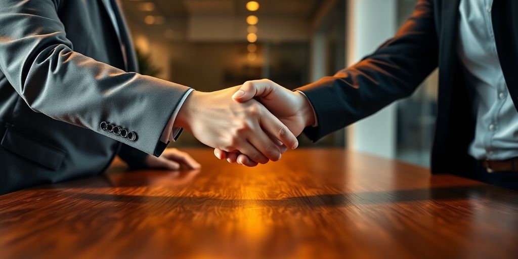 Person shaking hands, sales agreement.