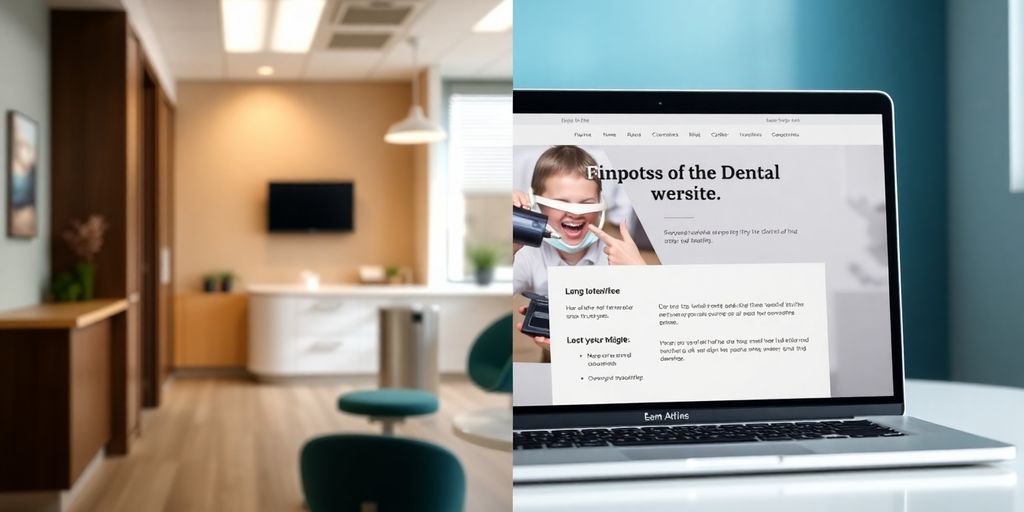 Orthodontist pointing to bland website on a laptop.