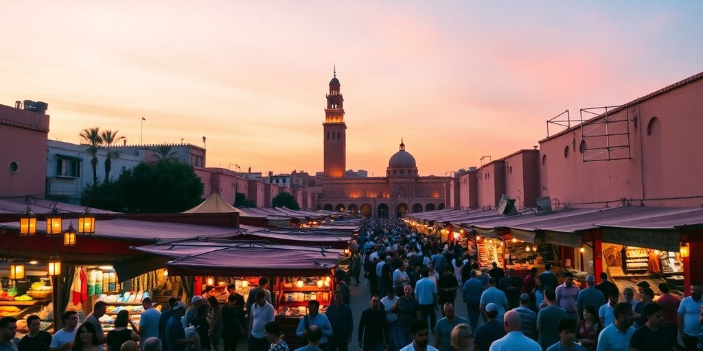 Vue animée de la place Jemaa el-Fna.