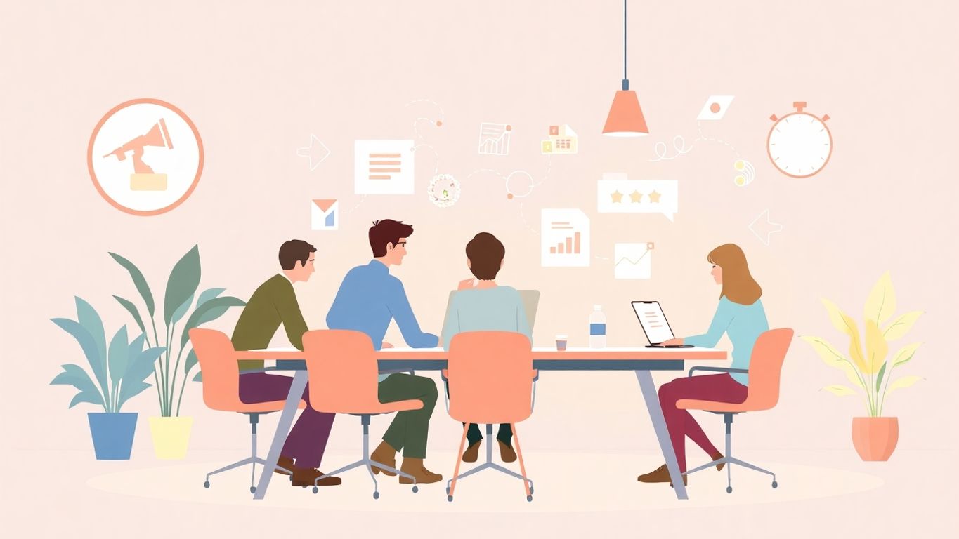 Illustrasjon av småbedrifter som planlegger markedsstrategi.