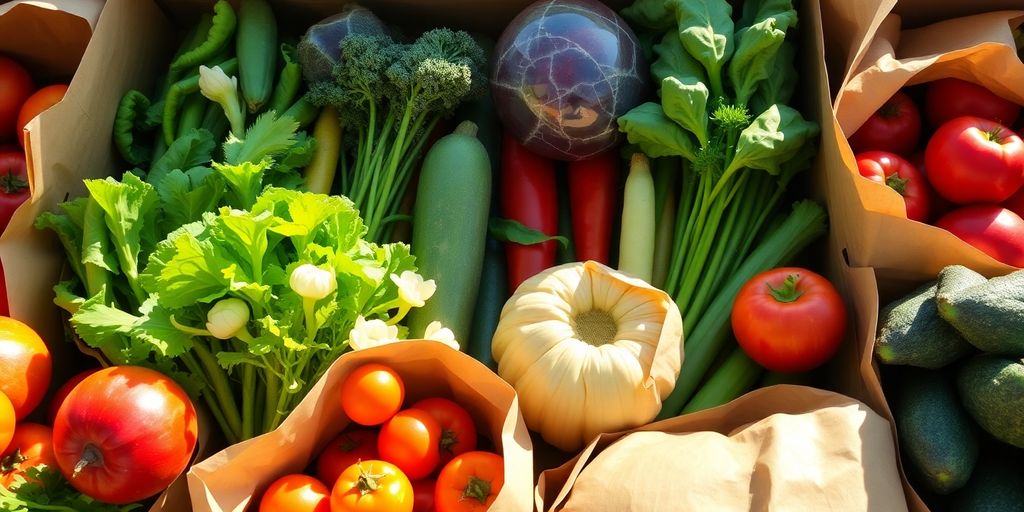 Fresh produce in eco-friendly packaging.