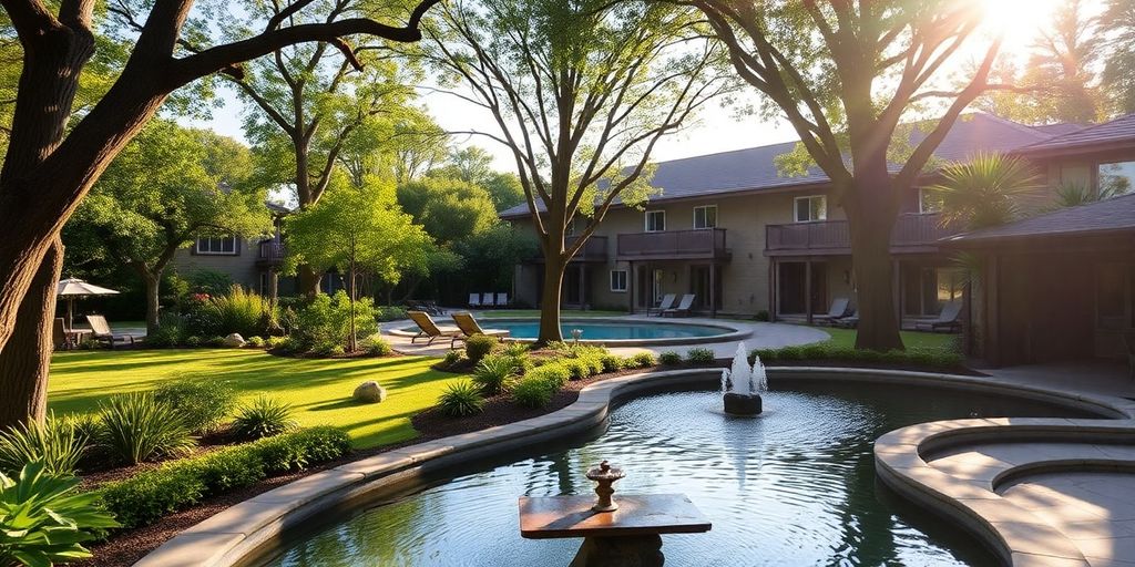 Luxurious gardens and tranquil water at The Retreat Resort.
