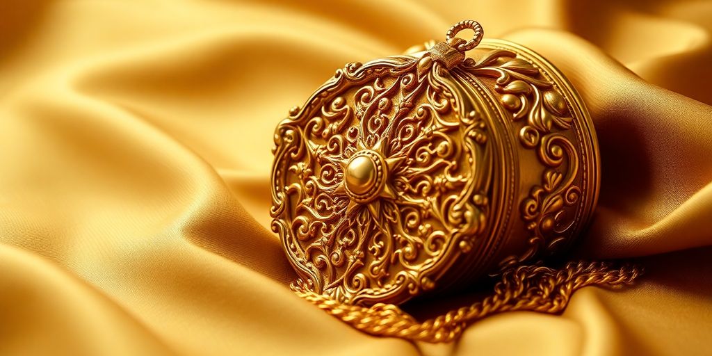 Héritage d'or sur tissu luxueux.