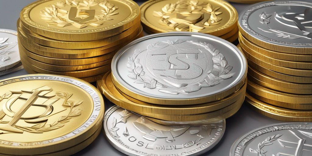 gold and silver coins with ESG criteria symbols
