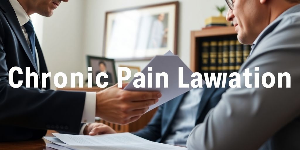Lawyer consulting with client in an office.