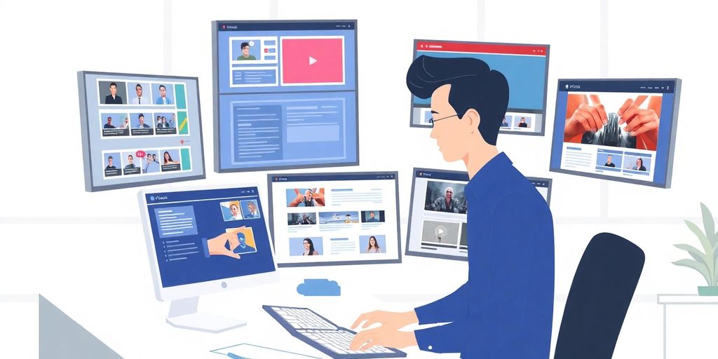 Content manager organizing digital content on various screens.
