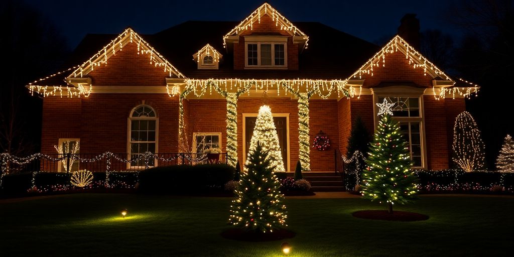 Home with elaborate Christmas lights