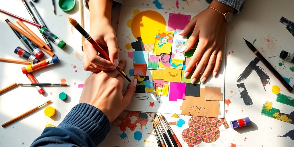 Artist's resume with colorful illustrations.