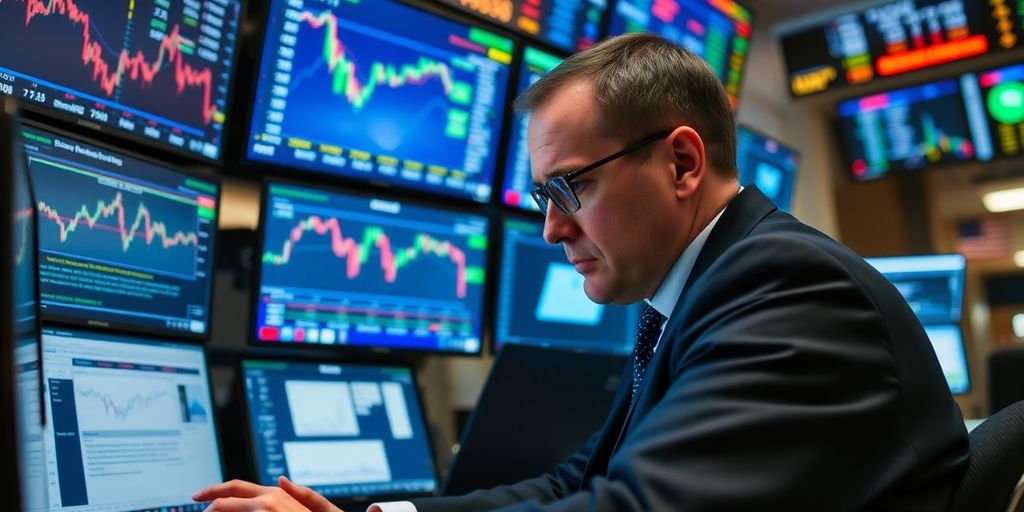 Trader analyzing market with a focused expression.