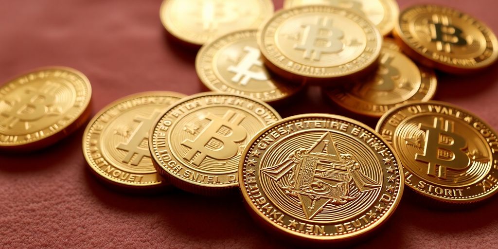 Pièces d'or brillantes sur un fond doux.