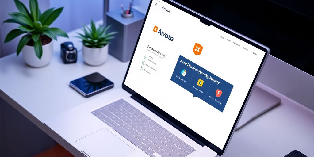 Interface do Avast Premium Security em um laptop moderno.