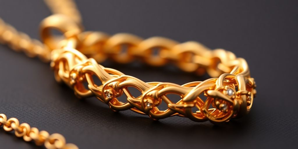 Bijoux en or 18 carats sur fond neutre.