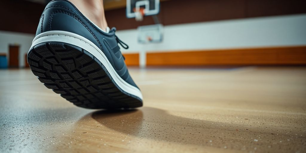 Sports manager inspecting a slip-resistant floor