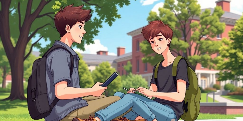 College student with backpack studying outdoors