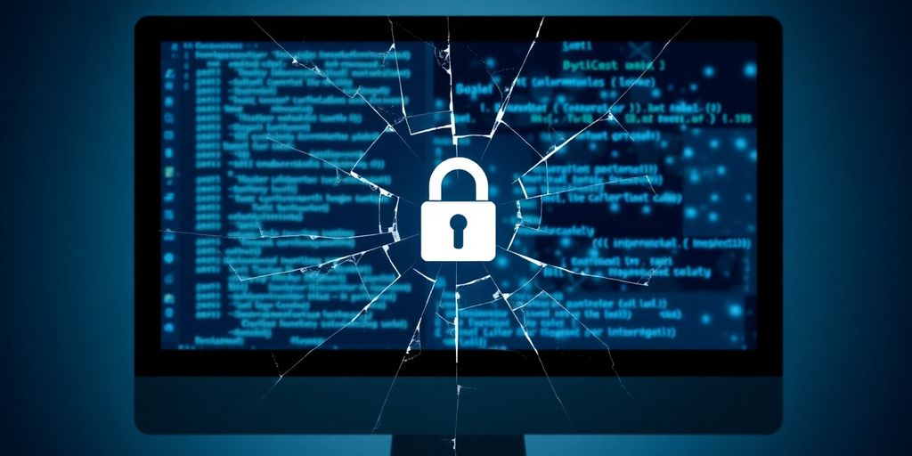 Broken website code with a padlock.
