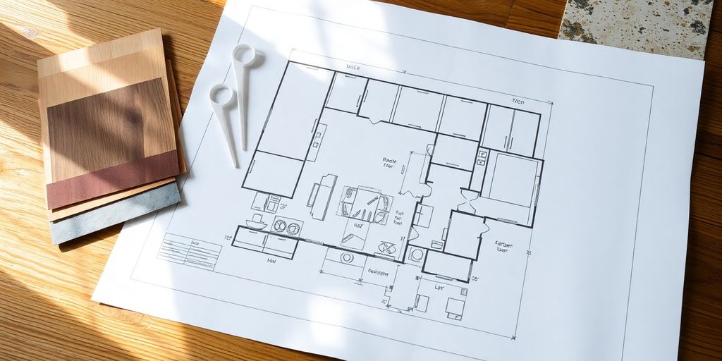 Kitchen remodeling blueprint and swatches