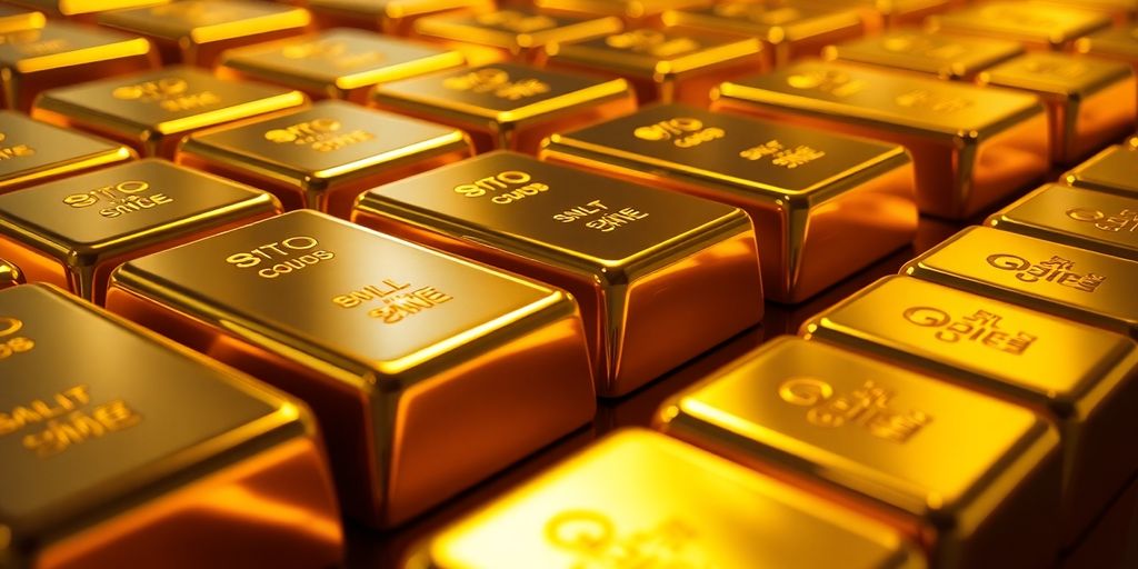 Barres d'or brillantes en pile, symbolisant la richesse.