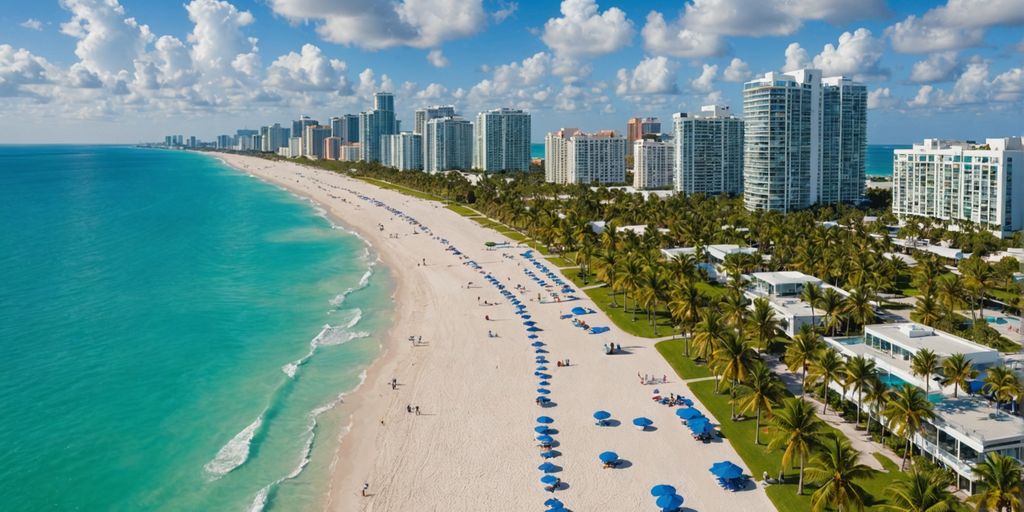 Miami Beach with palm trees and luxury condos