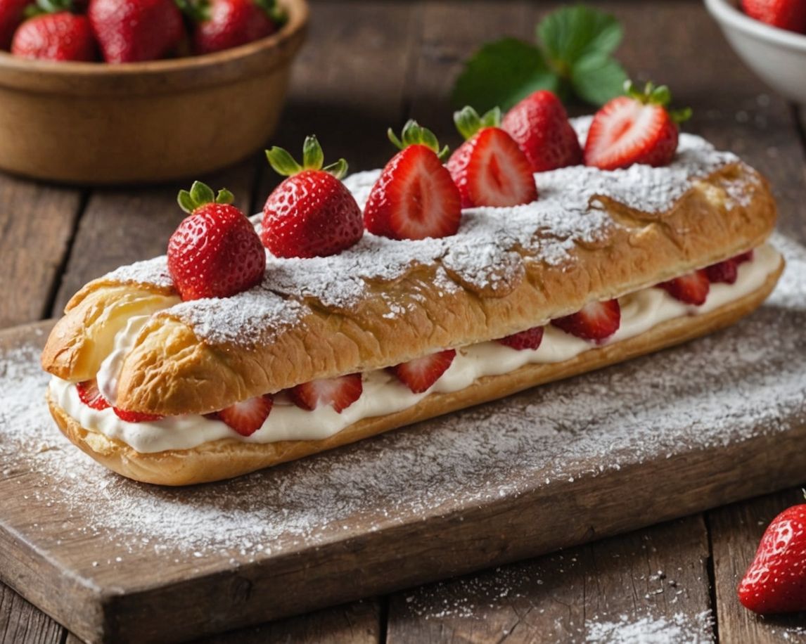 Strawberry eclair with fresh strawberries