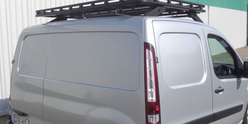 Silver van fitted with a sleek black roof rack.