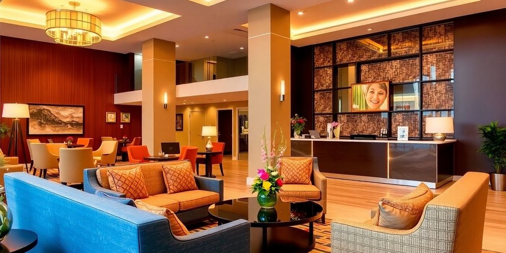Welcoming and decorated hotel reception area.