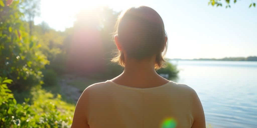 Person meditating peacefully outdoors surrounded by nature.
