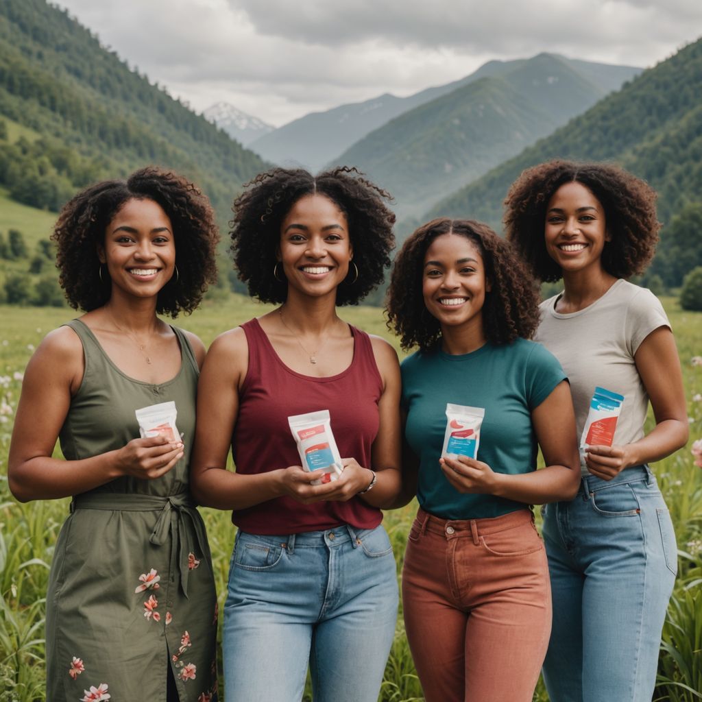 Diverse women holding menstrual products.