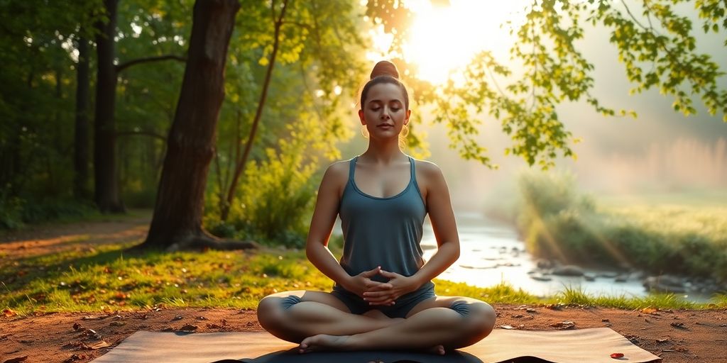 Person meditating on a yoga mat outdoors