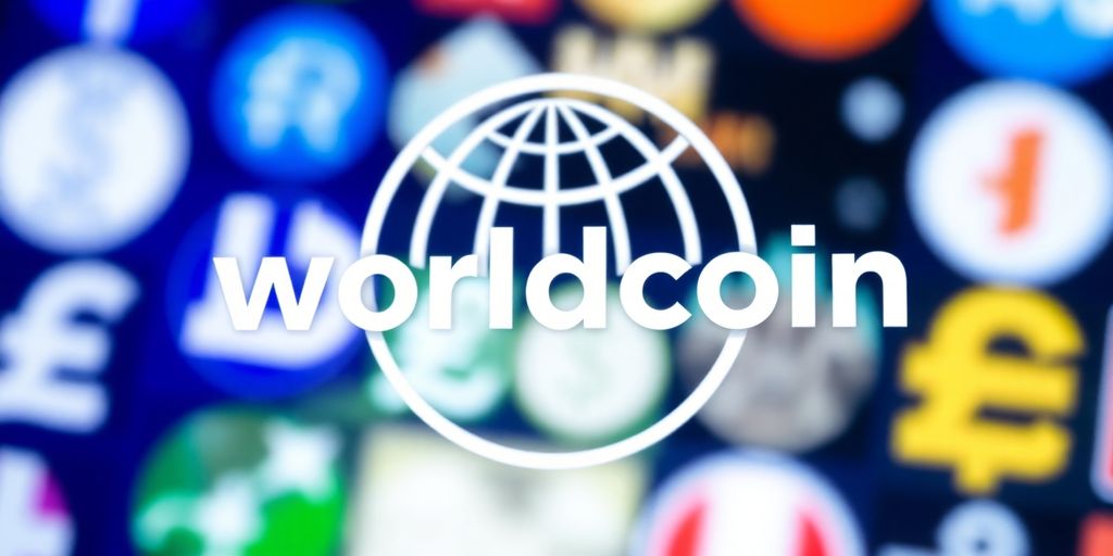 Worldcoin WLD symbol with currency exchange icons.