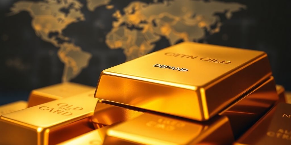 Des barres d'or brillantes sur fond flou de carte.